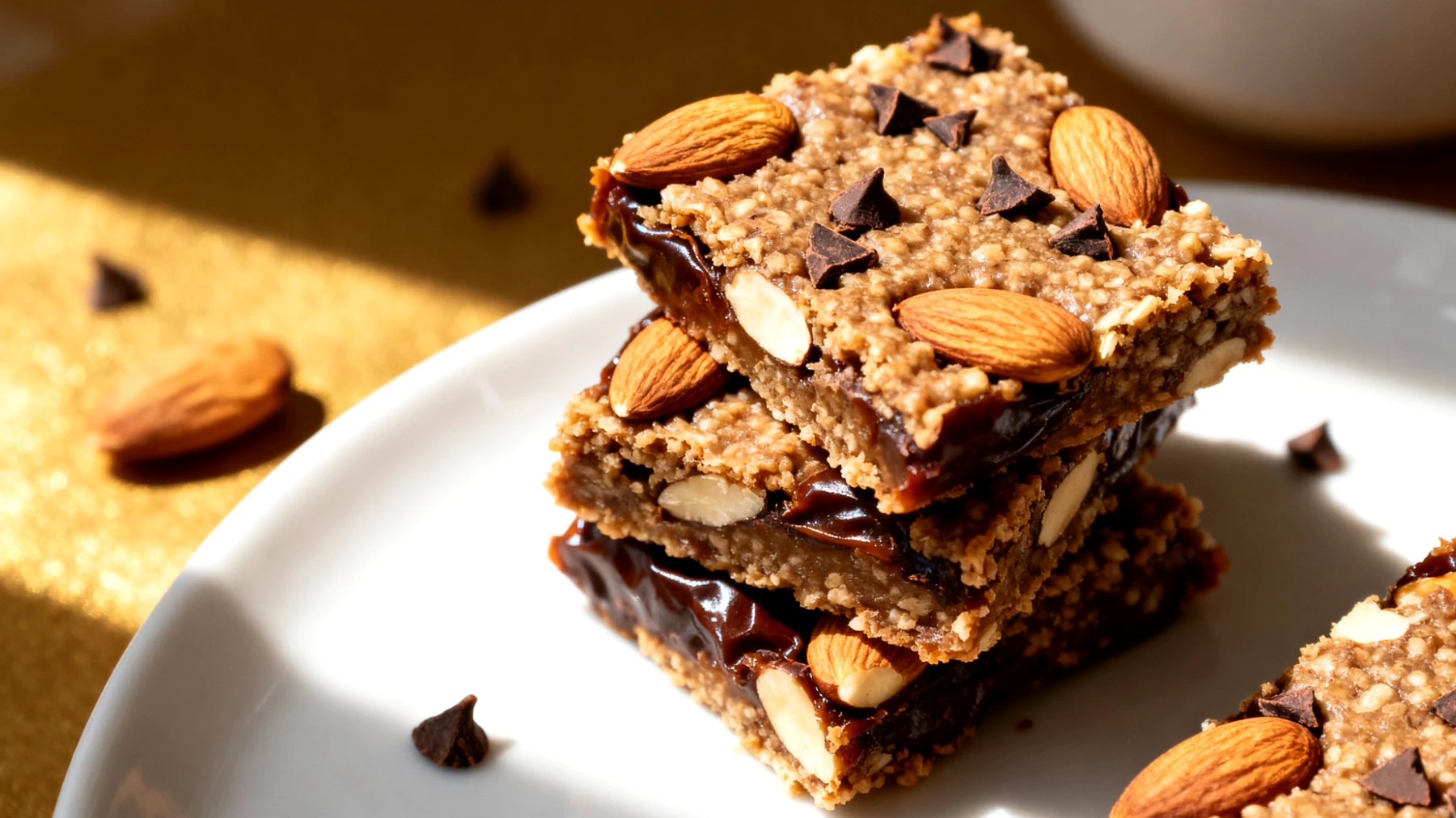 Buchweizen-Dattel-Riegel mit Mandeln und Kakao-Nibs"