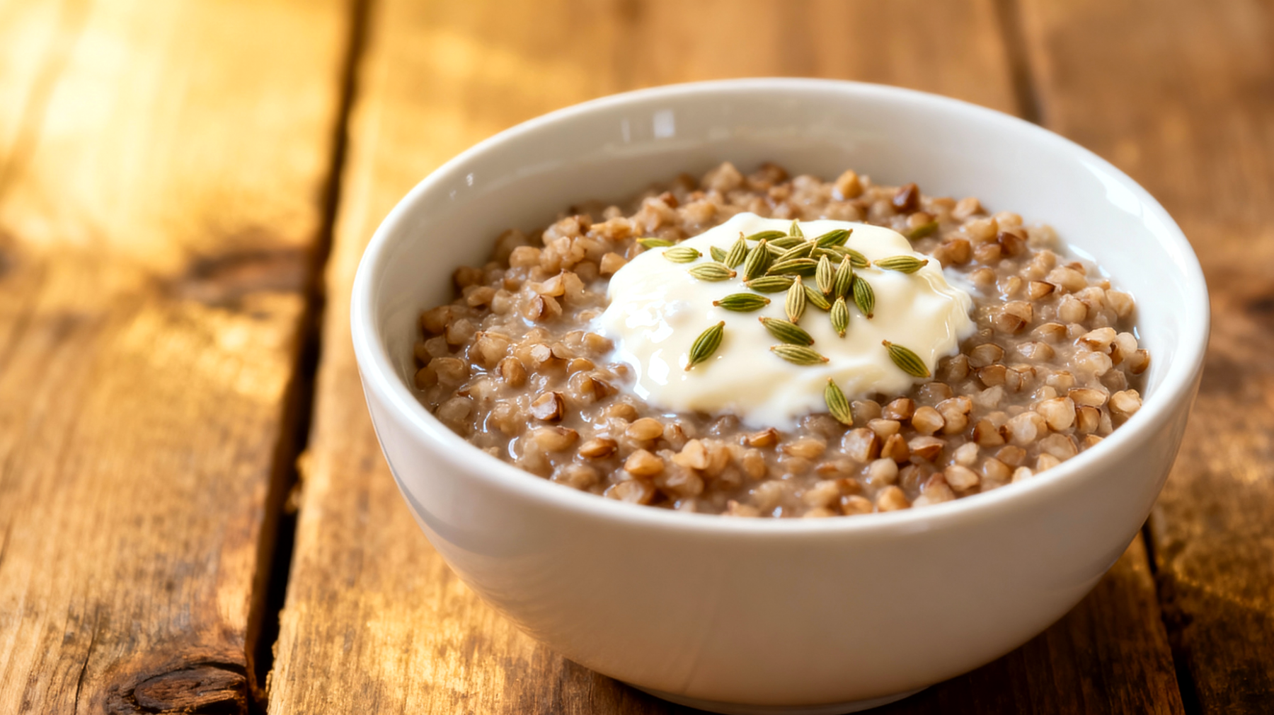 Buchweizen-Porridge mit fermentiertem Kefir und Fenchelsamen"