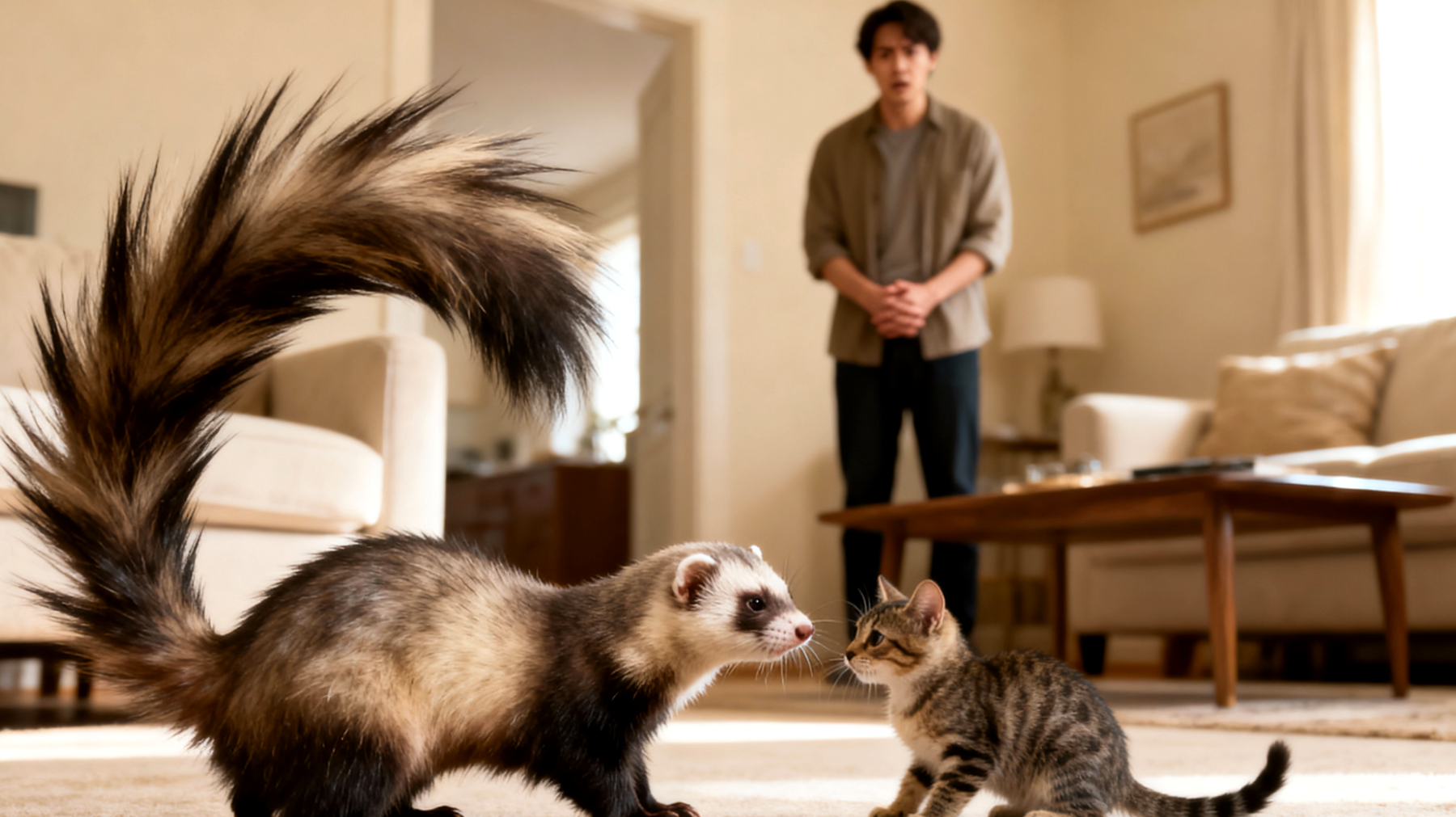 Frettchen zeigen aggressives oder territoriales Verhalten gegenüber anderen Haustieren im Haushalt und benötigen spezielle Routinen zur friedlichen Koexistenz"