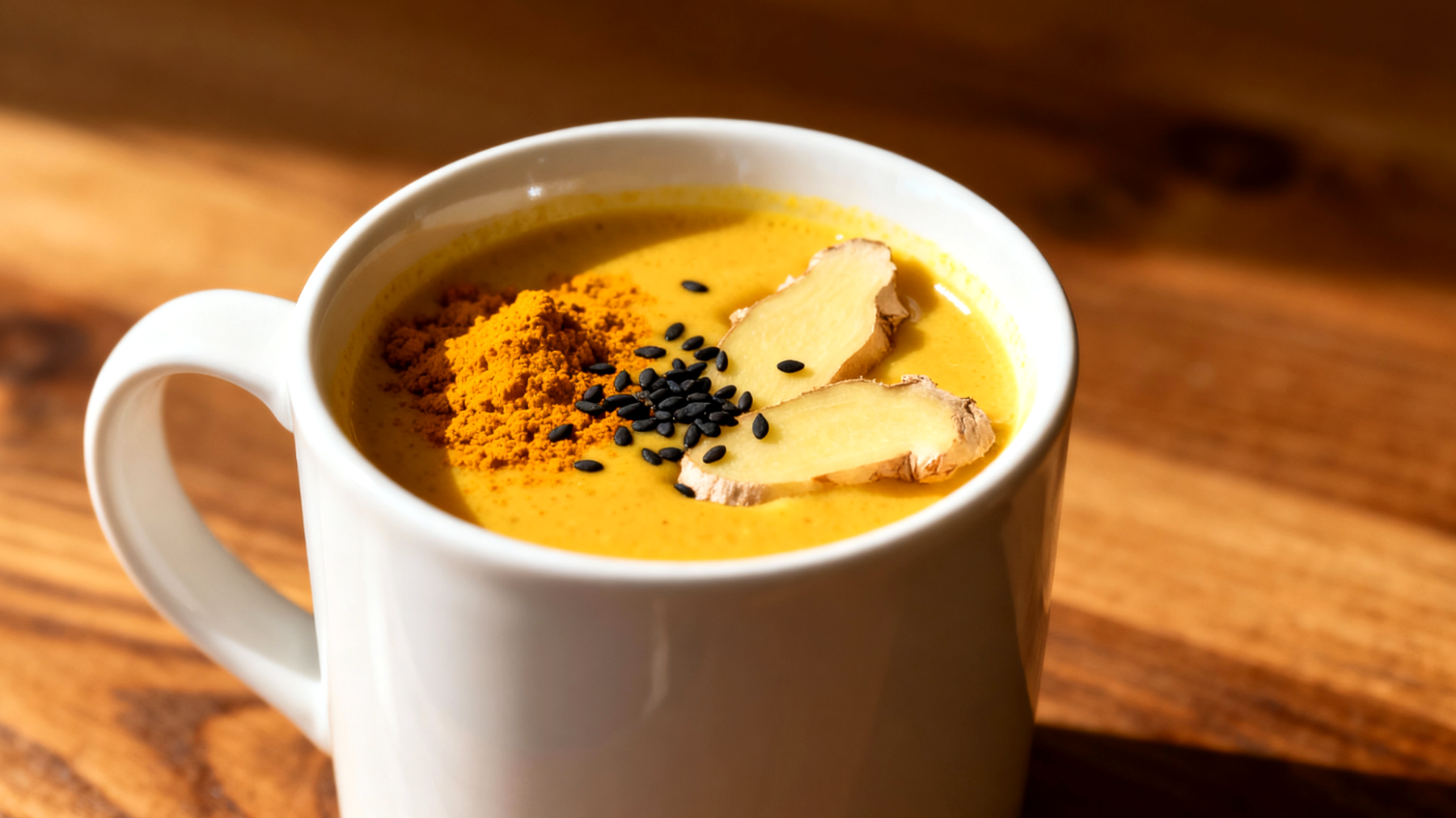 Goldene Milch mit Kurkuma, Ingwer und Schwarzem Sesam"