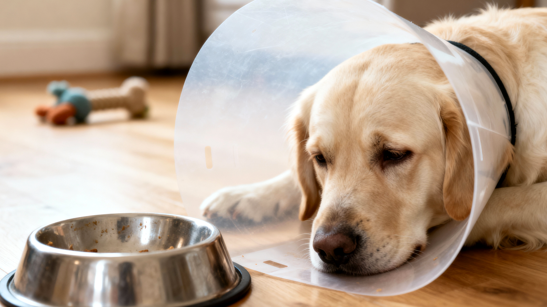 Nach der Kastration zeigt der Hund Appetitlosigkeit und verweigert sein gewohntes Futter, was zu Sorgen über eine ausreichende Nährstoffversorgung während der wichtigen Heilungsphase führt"