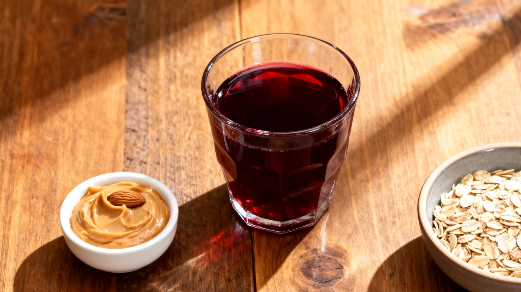 Montmorency-Sauerkirschsaft mit Mandelbutter und Haferflocken"